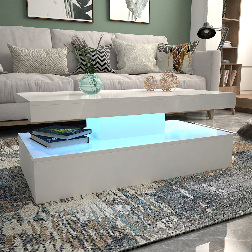 Ainpecca White High Gloss Coffee Table Rectangular with 16 Colours RGB LED Light CT003