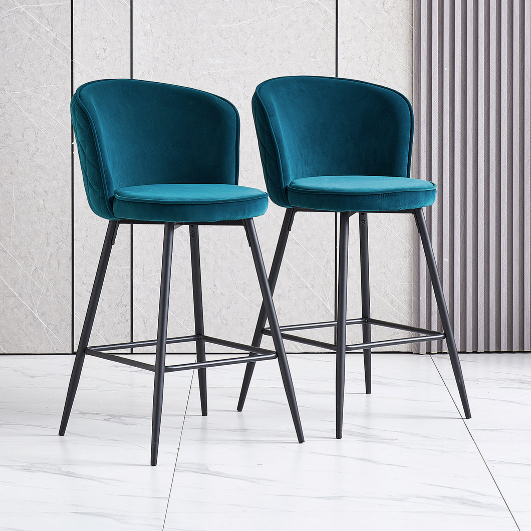 Ainpecca Bar Stool Set of 2/4 Velvet Metal Legs Breakfast Chairs 017144MC